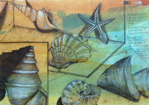 A Painting With Seashells And Starfish On It