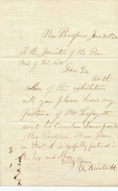 Albert Bierstadt Autograph Letter Signed 8vo New Bedford June 20 1862