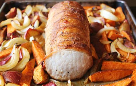 This pork tenderloin recipe is easy enough for a weeknight meal and delicious enough for serving to guests. Pork Roast with Sweet Potatoes, Apples and Onions - Cook ...