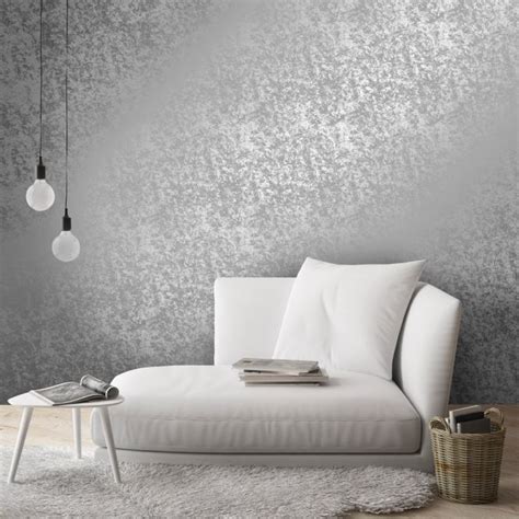 Crushed Velvet Metallic Wallpaper In Gunmetal Contemporary Wallpaper Living Room Grey