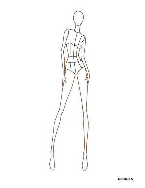 Technical Drawing Of Womans Figure Vector Thin Line Girl Model Template For Fashion Sketching
