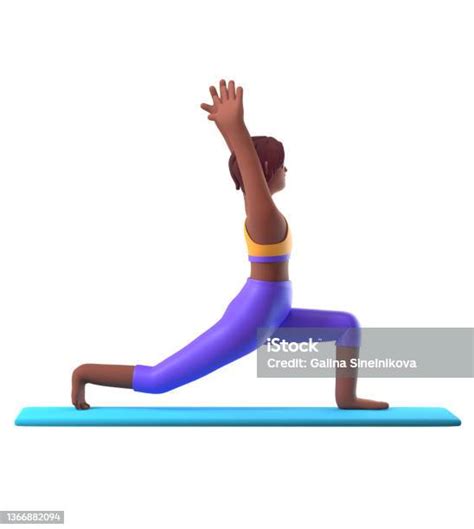 yoga darkskinned girl in standing position on white background cartoon female 3d charcter doing