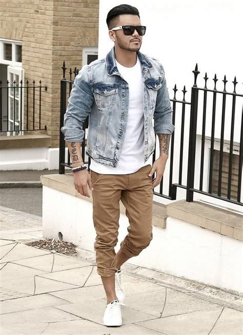 Layer Your White Tees With Denim Jacket And Khaki Chinos