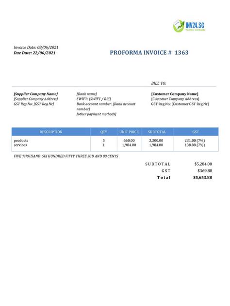 Proforma Invoice For Singapore Definition Sample And Creation