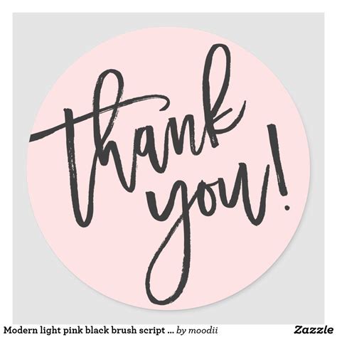 Modern Light Pink Black Brush Script Thank You Classic Round Sticker