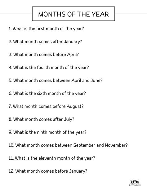 Months Of The Year Worksheets And Printables Printabulls