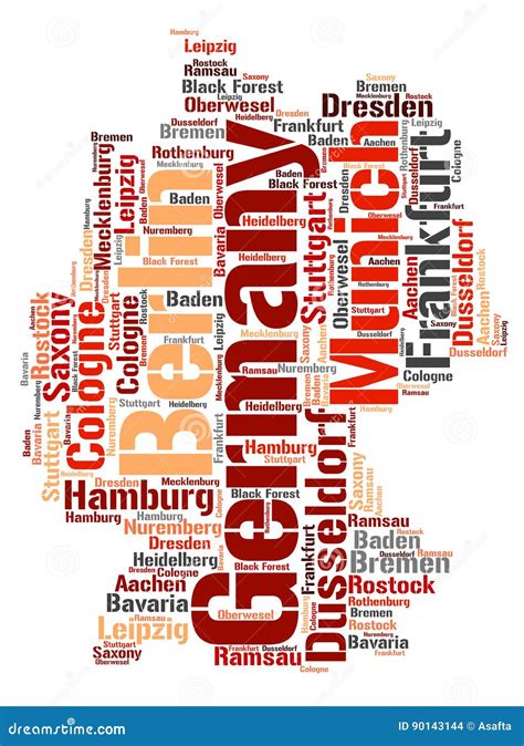 Germany Top And Most Famous City Names Word Cloud Illustration Cartoon