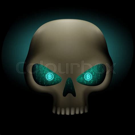 Crypto Hacker Skull With Bitcoin Blue Stock Vector Colourbox