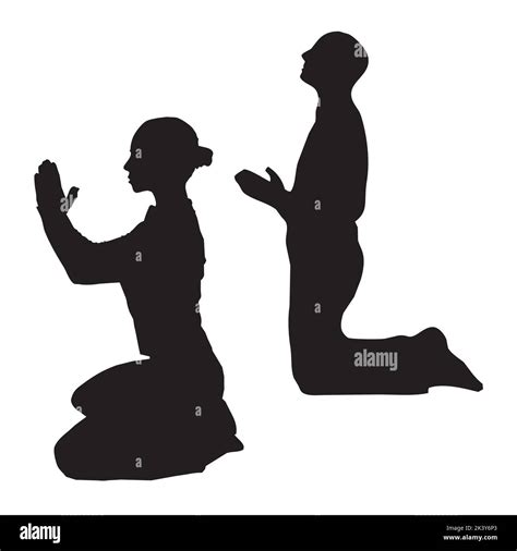 Vector Set Of Praying People Silhouettes Illustration Isolated On White
