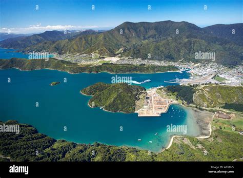 Picton Marlborough Sounds South Island New Zealand Aerial Stock Photo