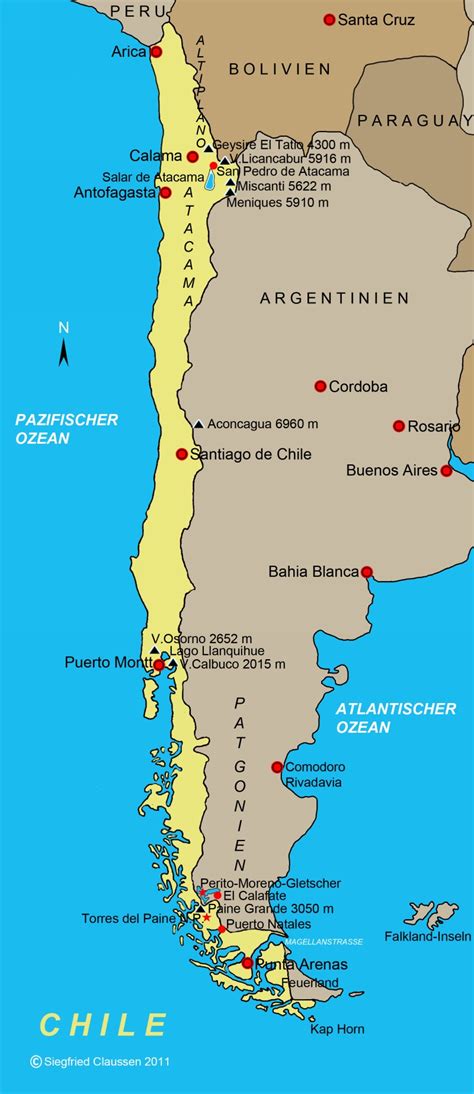 Chile auf der karte südamerikas. Staitonen auf der Chile-Reise 2008 auf www.claussen-net.de