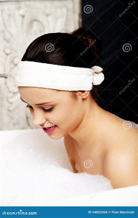 Bathing Woman Relaxing In Bath Stock Photo Image Of Naked Bathtub