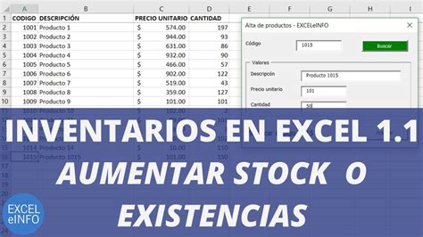 Inventarios en Excel Parte Modificación de productos y aumentar