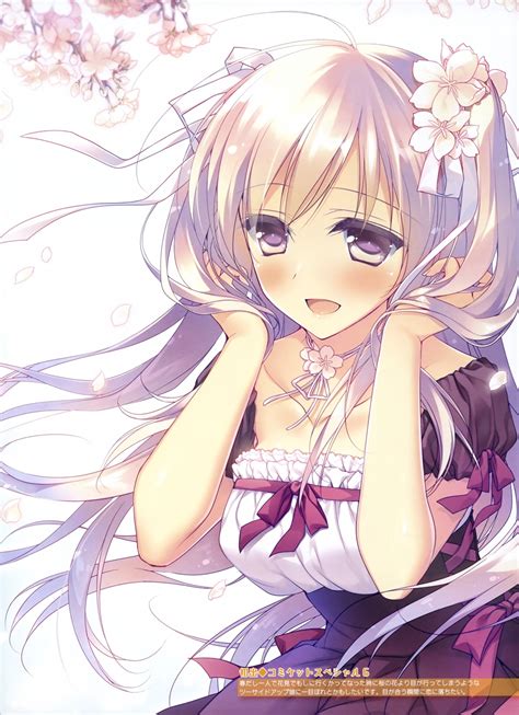 Wallpaper Anime Girl Smiling Flowers Dress Ribbons