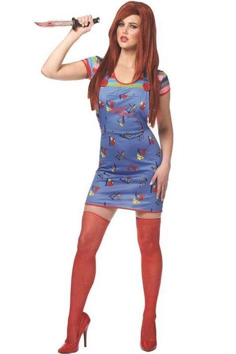 Seed Of Chucky Sexy Halloween Costume With Red Thigh High Stockings And ‘good Guys’ Printed