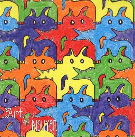 A simple method for creating tessellations from rectanglescut out a rectangle out of an index card or poster board. Tessellation Monsters! (4th) | Art with Mrs. Nguyen