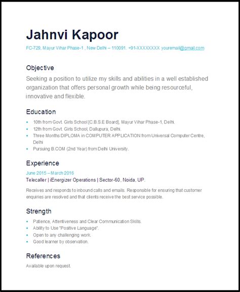 Simple One Page Resume Sample 2020 Latest Letter Formats