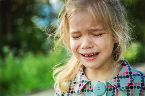 Beautiful Crying Little Girl In Red Stock Image Image Of Leisure