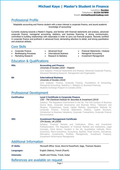 Academic Cv Template For Masters Application Get What You Need
