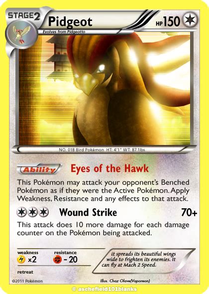 Where do i find pidgeot spawn locations? Pidgeot Card Custom Foil by chazolave on DeviantArt