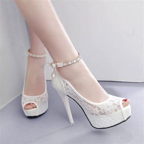 White Peep Toe Lace Platform 4cm High Heel 12cm Wedding Pumps My Wedding Ideas