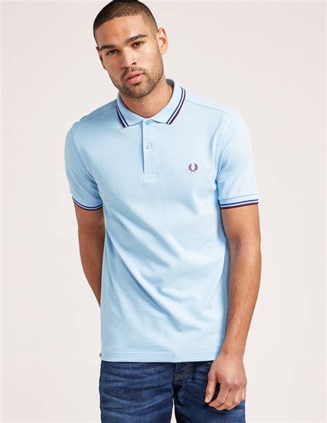 Fred Perry Mens Twin Tip Short Sleeve Polo Shirt Sky Blue For Men Lyst