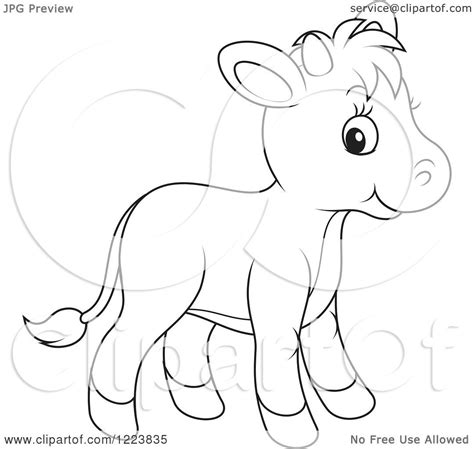 Clipart Of An Outlined Cute Baby Calf Cow Royalty Free