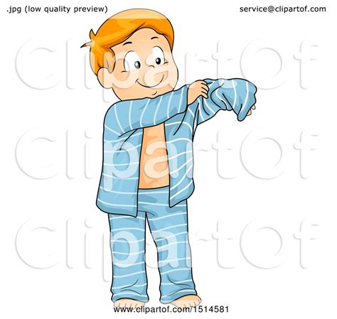 Clipart Of A Boy Putting On His Pajamas Royalty Free Vector