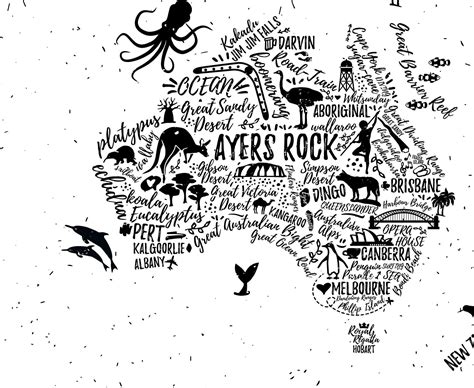 Black and White World Map Mural - Illustrated Typography Map Removable