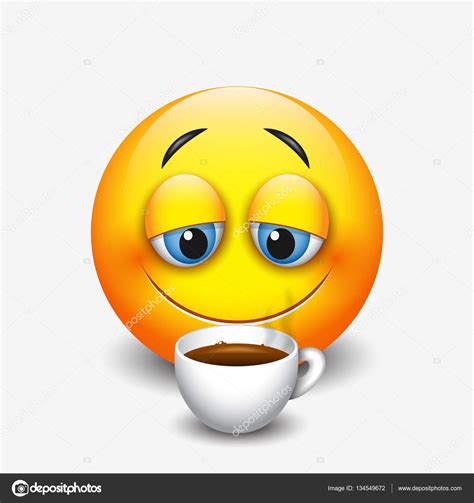 Sleepy Emoticon Drinking Coffee — Stock Vector 134549672