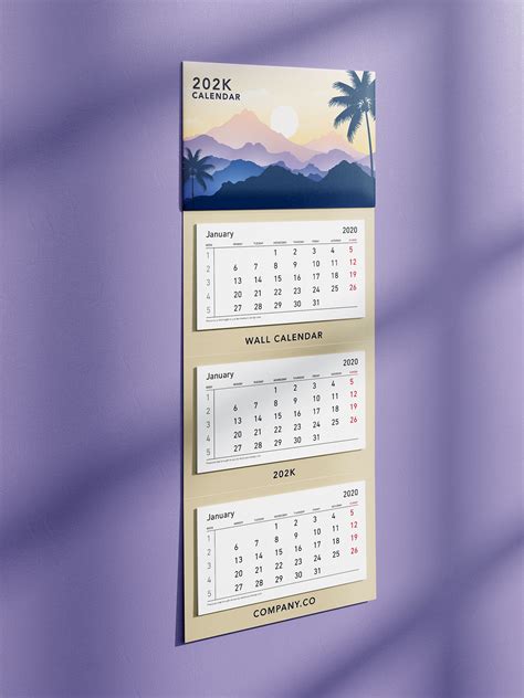 Free 3 Panel 3 Month Display Wall Calendar Mockup Psd Good Mockups