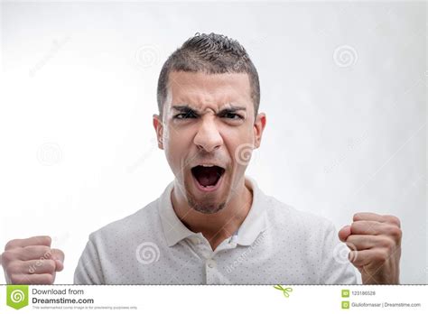 Emotional Man Yelling And Clenching His Fists Stock Photo Image Of