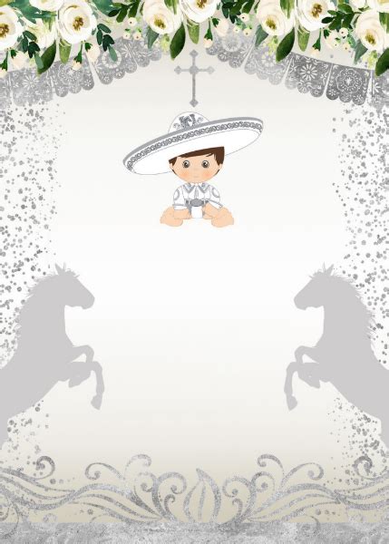 Invitación El bautismo de Silver Fiesta Boy Zazzle Charro theme