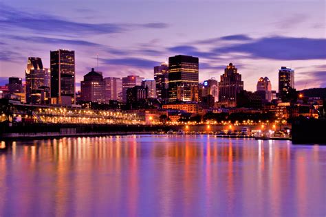Night Time Skyline Across The Water In Montreal Quebec Canada Image