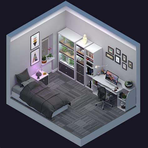 Isometric Bedroom Render In 2019 Bedroom Setup Game Room Design