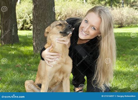 Beautiful Girl Hugging Dog Stock Image Image Of Woman 21516837