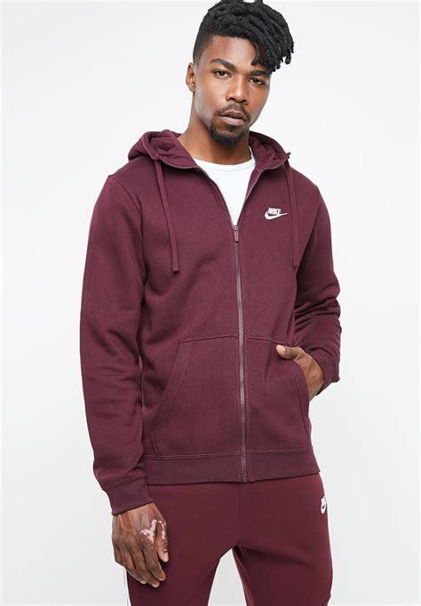 m nsw club hoodie fz bb night maroon white nike hoodies sweats and jackets