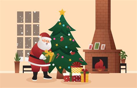 Santa Claus Leaving A Present Under The Christmas Tree 3549460 Vector Art At Vecteezy