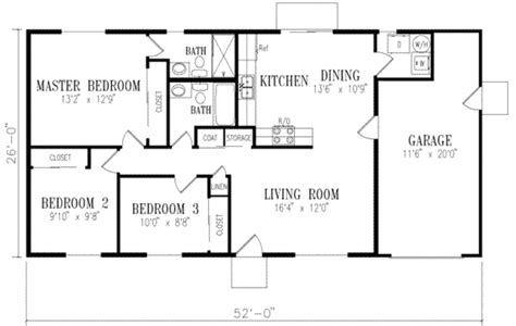 House Plans For 3 Bedroom 2 Bath Ranch Style House Plan Bodaswasuas