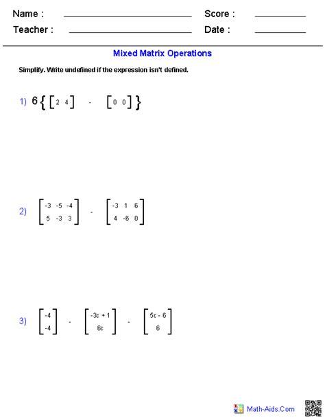 Matrix Multiplication Word Problems Worksheet First Grade Addition
