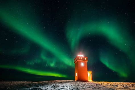 Icelandic Lighthouse Stars Sky Lights Northern Night Hd Wallpaper
