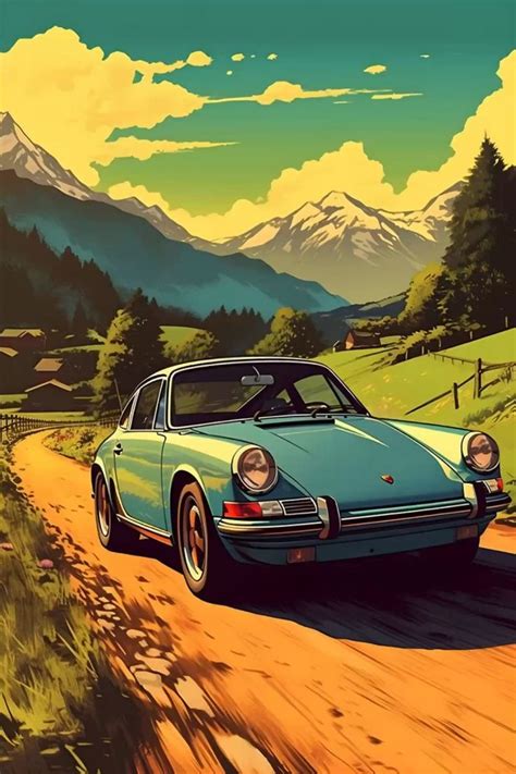 Awesome Vintage Porsche Illustration Automotive Artwork Car Painting