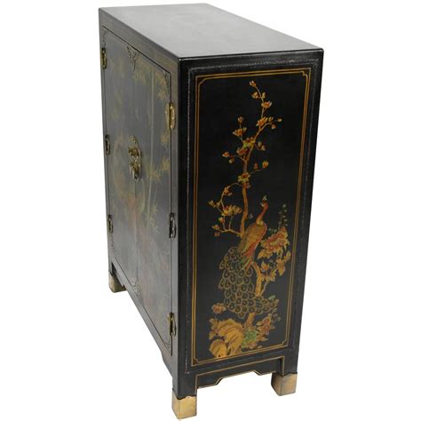 Painted black lacquer buffet cabinet or alter table with asian motif exudes palm beach, hollywood regency collected charm! Oriental Furniture Black Lacquer Nestling Birds Cabinet | eBay