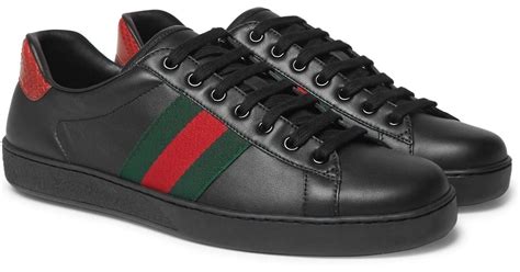 Gucci Ace Snake Trimmed Leather Sneakers In Black For Men Lyst