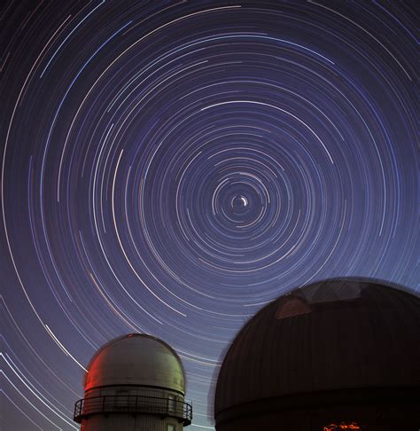 Startrails With Polaris Over Skinakas Observatory Domes