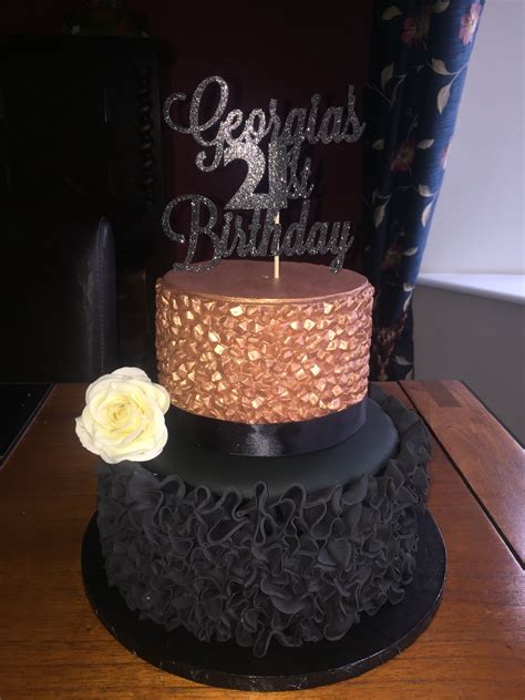 21st Black Ruffle And Rose Gold Cake Rose Gold Cake Birthday Cake