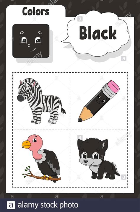 Learning Colors Black Color Flashcard For Kids Cute