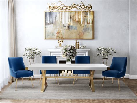 31.00w x 33.25d x 46.50hseat depth. TOV Furniture Adeline 5pc Dining Room Set with Navy Chairs | The Classy Home