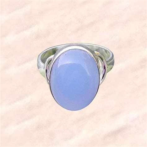 Blue Chalcedony Gemstone Ring 925 Sterling Silver Ring Etsy
