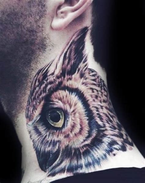 30 Owl Neck Tattoo Designs For Men Bird Ink Ideas Best Neck Tattoos